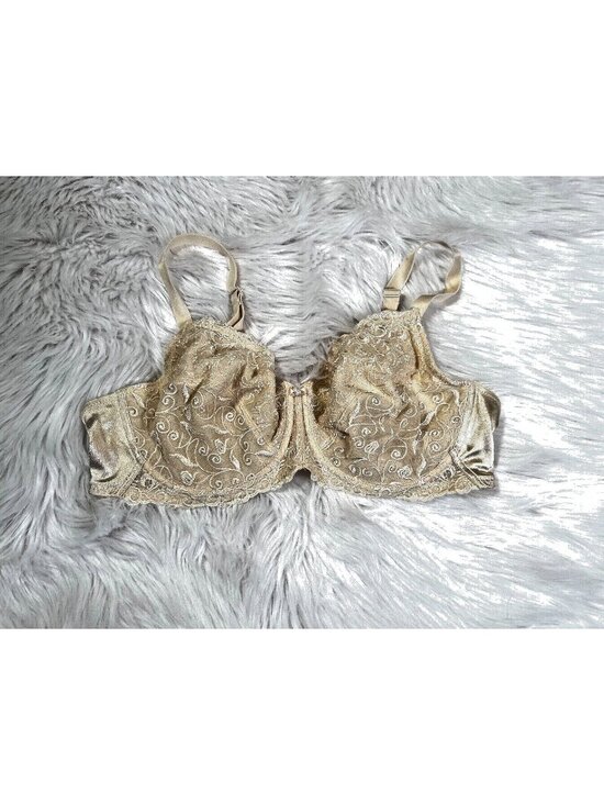Breezies Other - Breezies Bra Full Coverage Underwire 40D Beige Lace Nude Floral Lined Satin